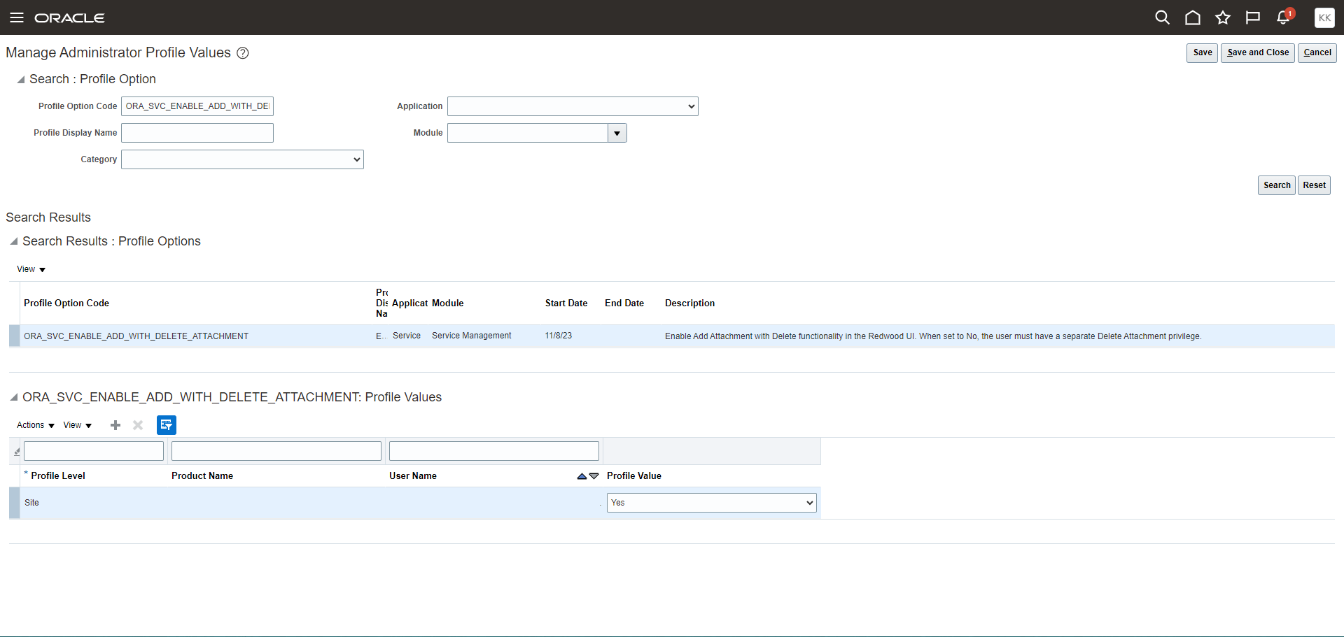 Image showing the admin page for setting the profile option to control deleting of attachments