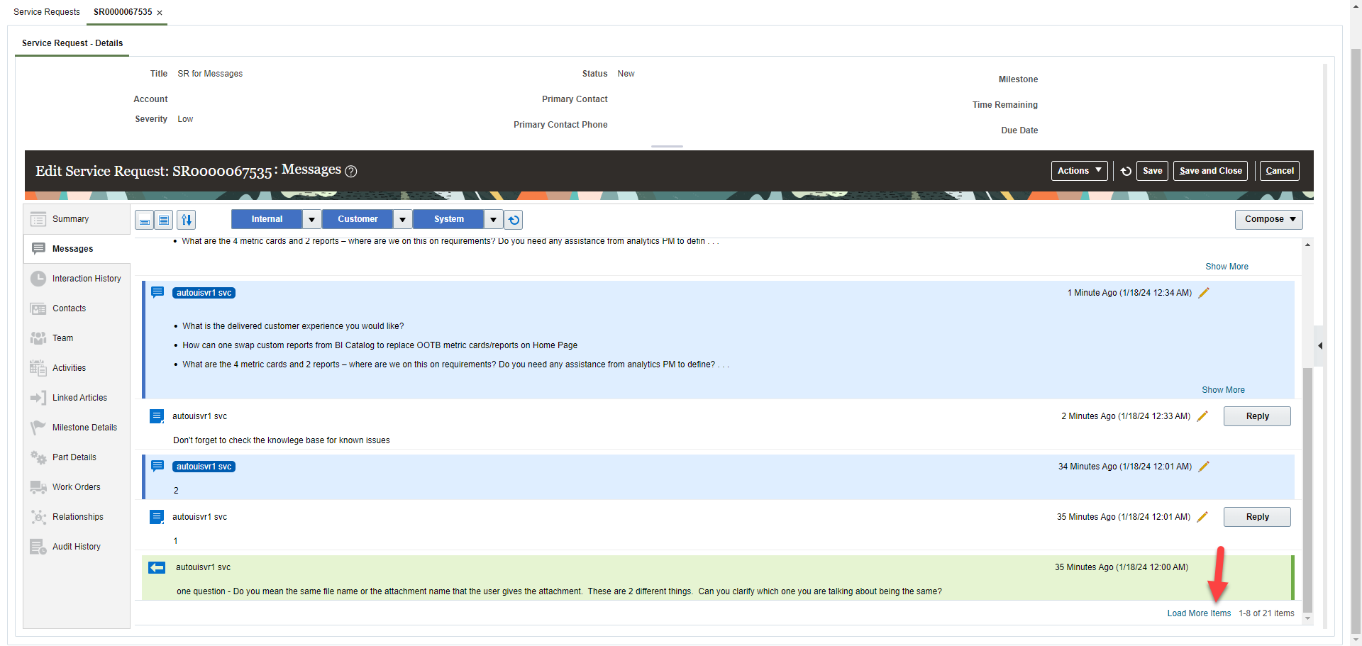 Image showing that the Load More Items link is affected by the infinite scrolling setting