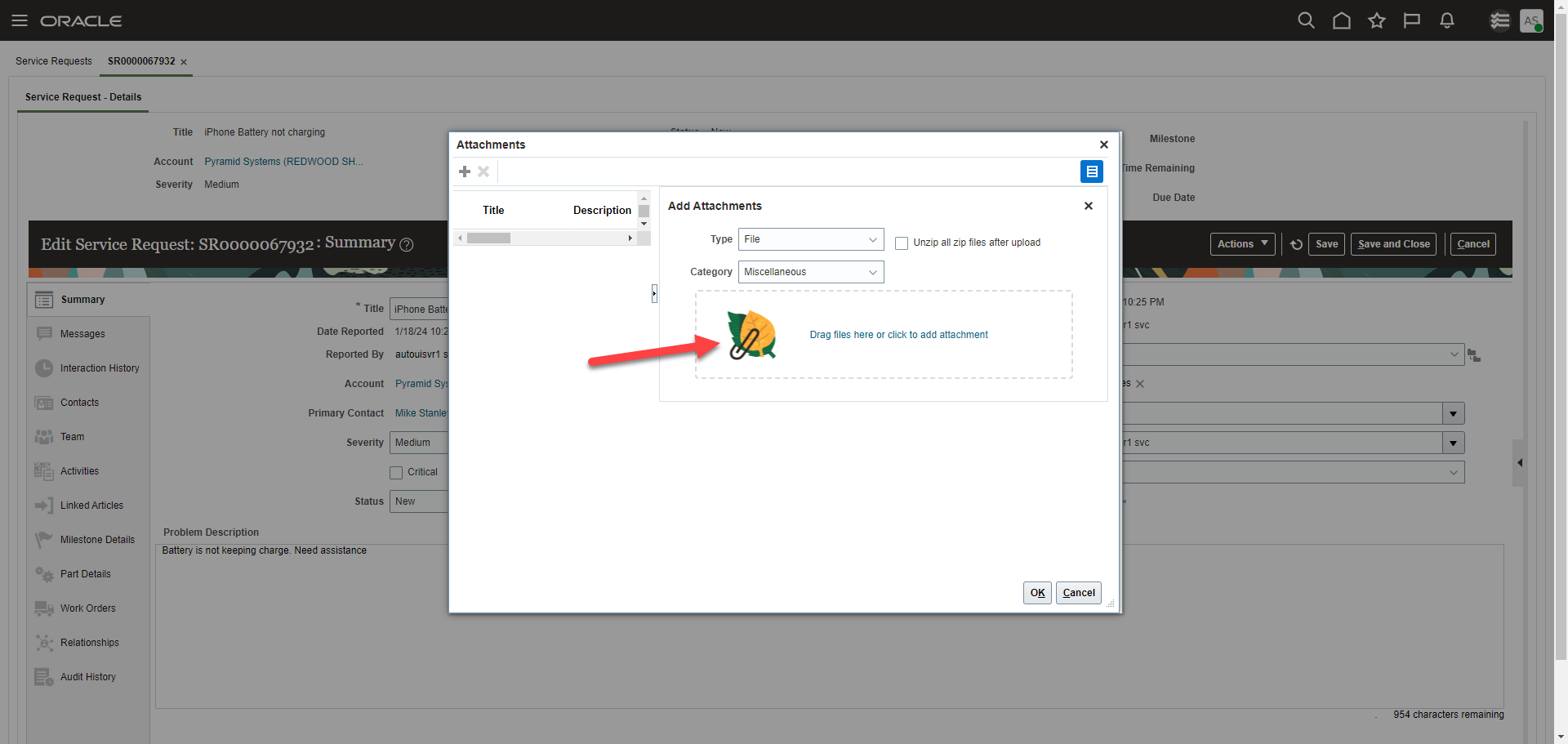 Attachment view when profile option value set to Yes