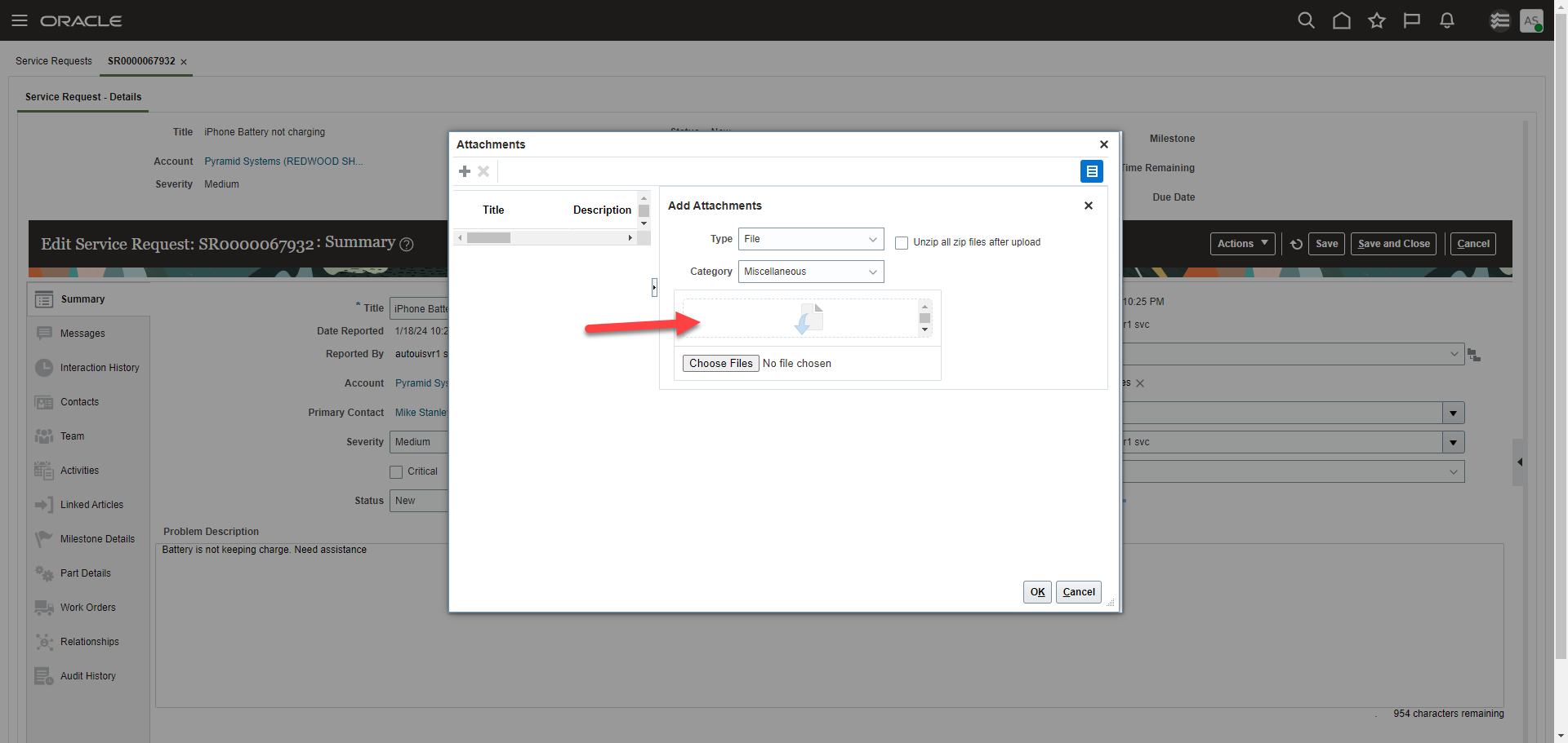 Attachment view when profile option value set to No