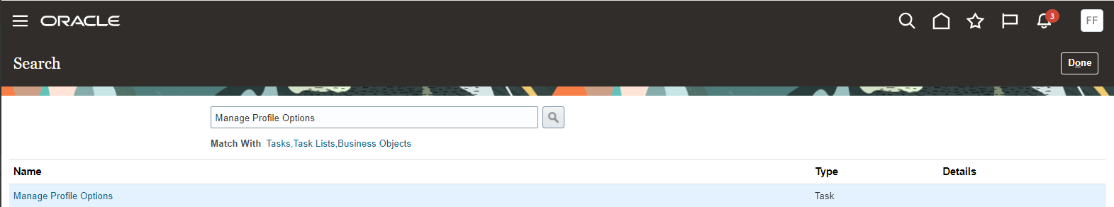 Search for Manage Profile Options