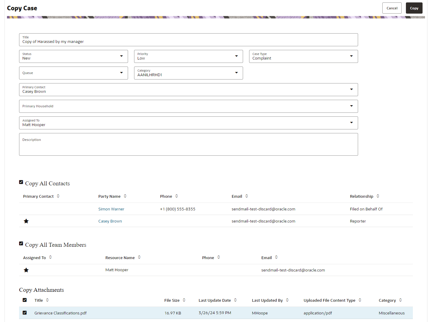 A screenshot of the Copy Case user interface.
