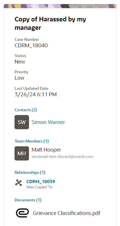 A screenshot of a Case copied using the Copy Case feature.
