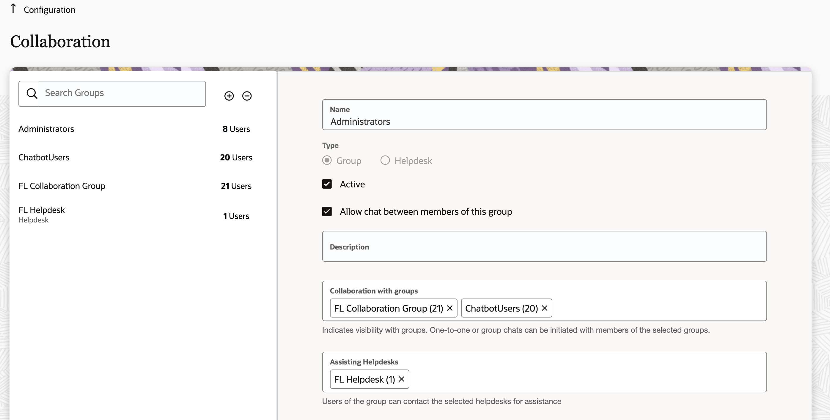 Collab Configuration Screen