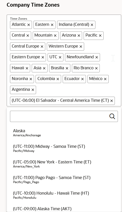 Company Time Zones Config Screen