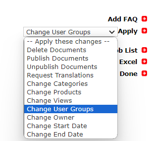 Drop down menu showing Change User Groups