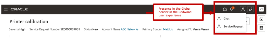 Presence in the Global header in the Redwood User Experience