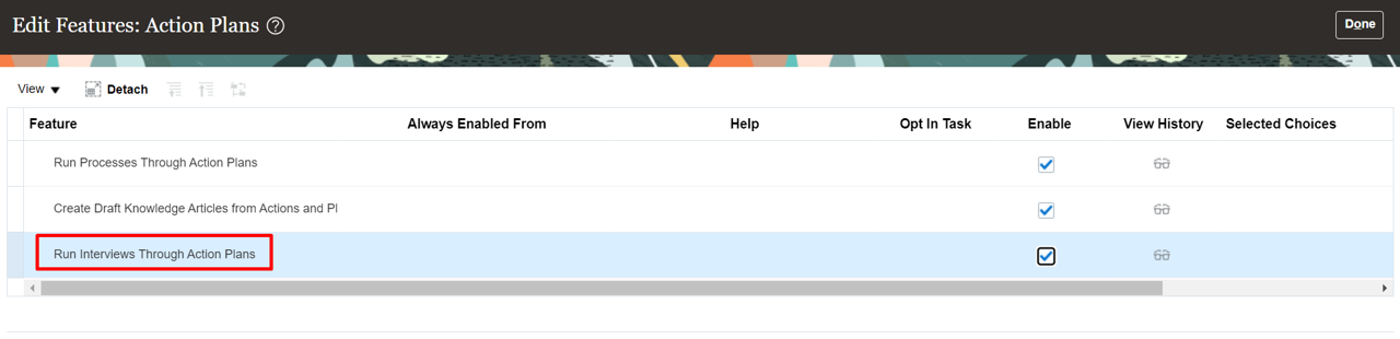 Enable Interviews Through Action Plans in the Service Feature Opt-In Page