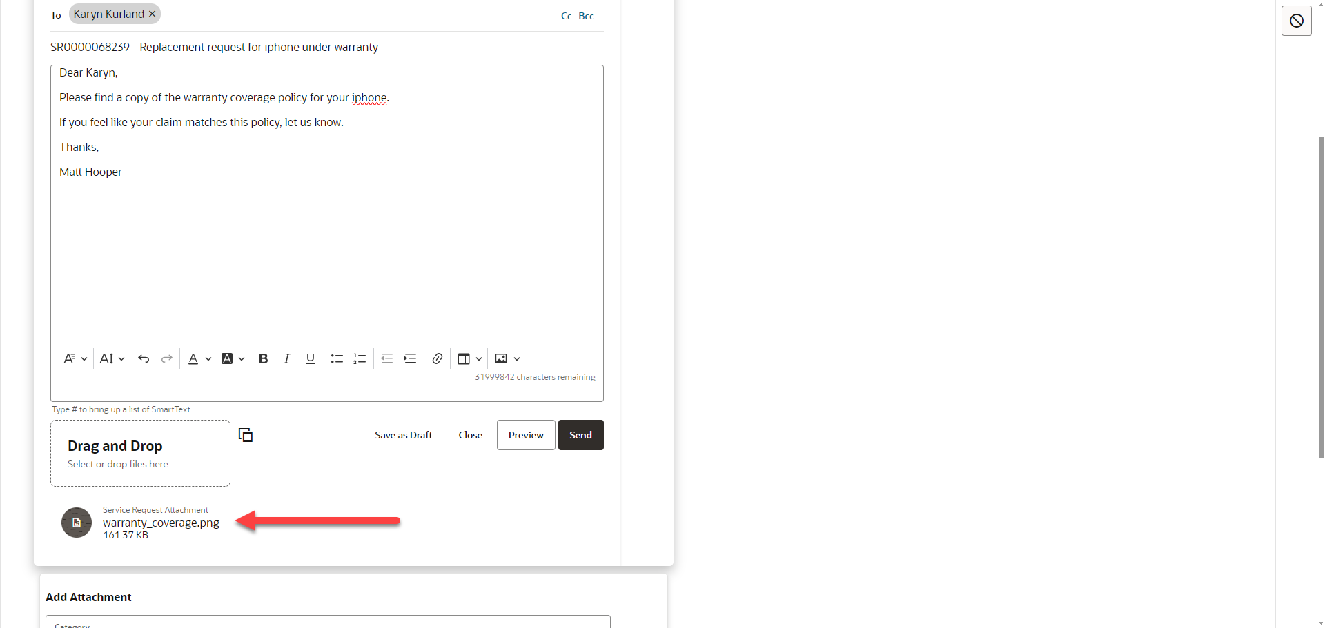 Attachments selected in Compose Message UI
