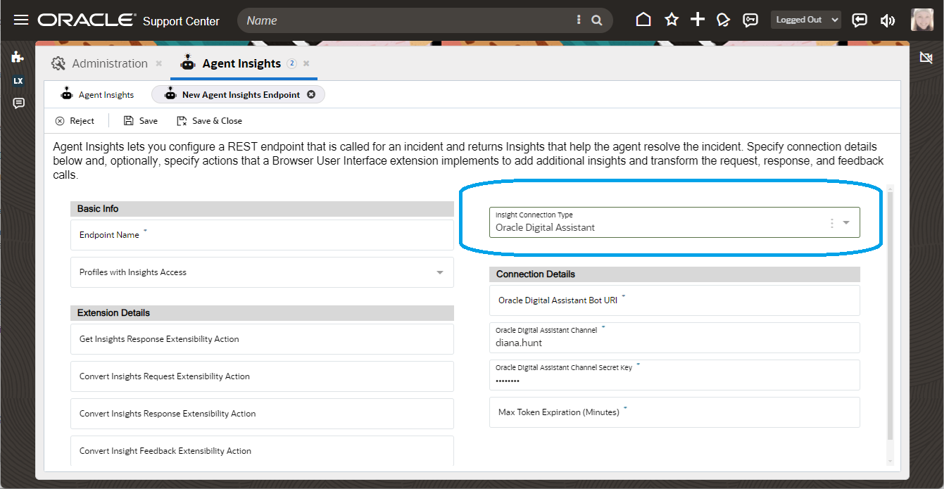 Agent Insight Configuration Page