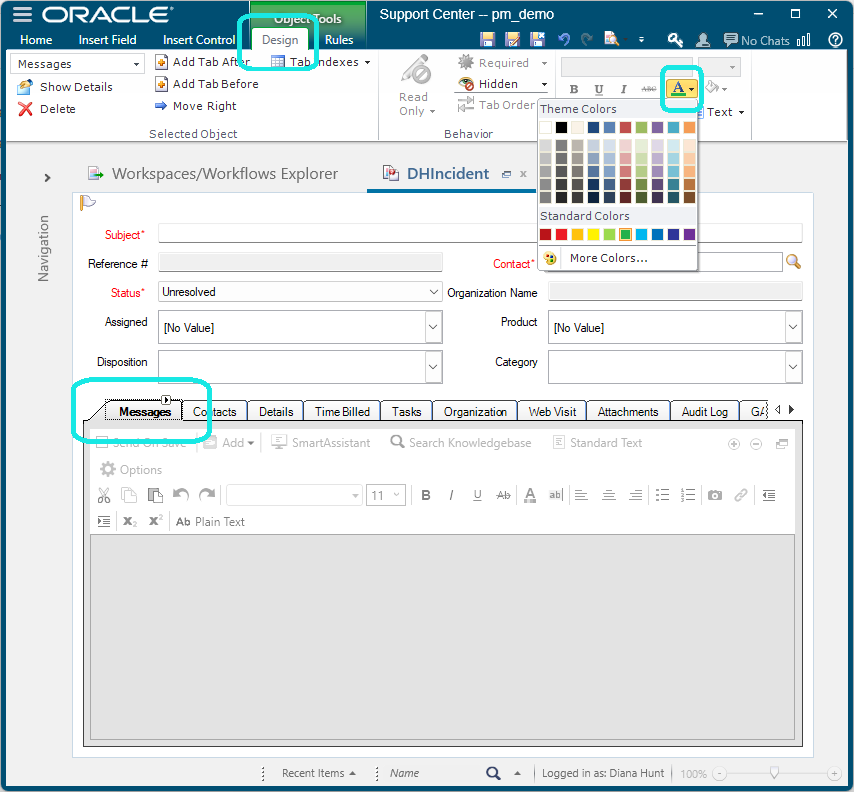 Workspace Designer - Change Text or Theme Color of Workspace Tab Label