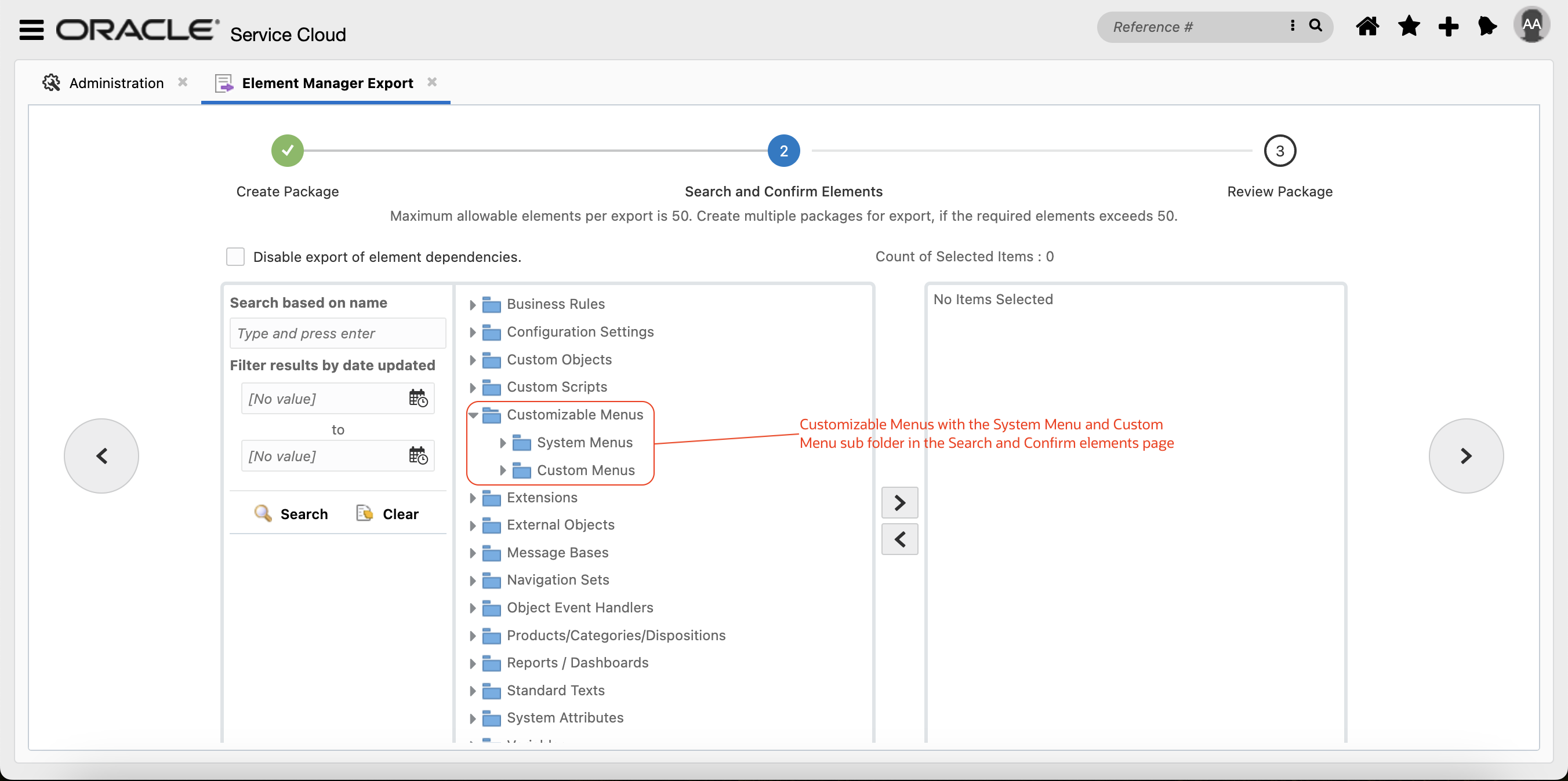 Customizable Menus in Element Manager