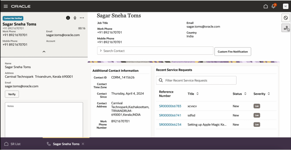 Phone call header in Service Center in the Redwood User Experience