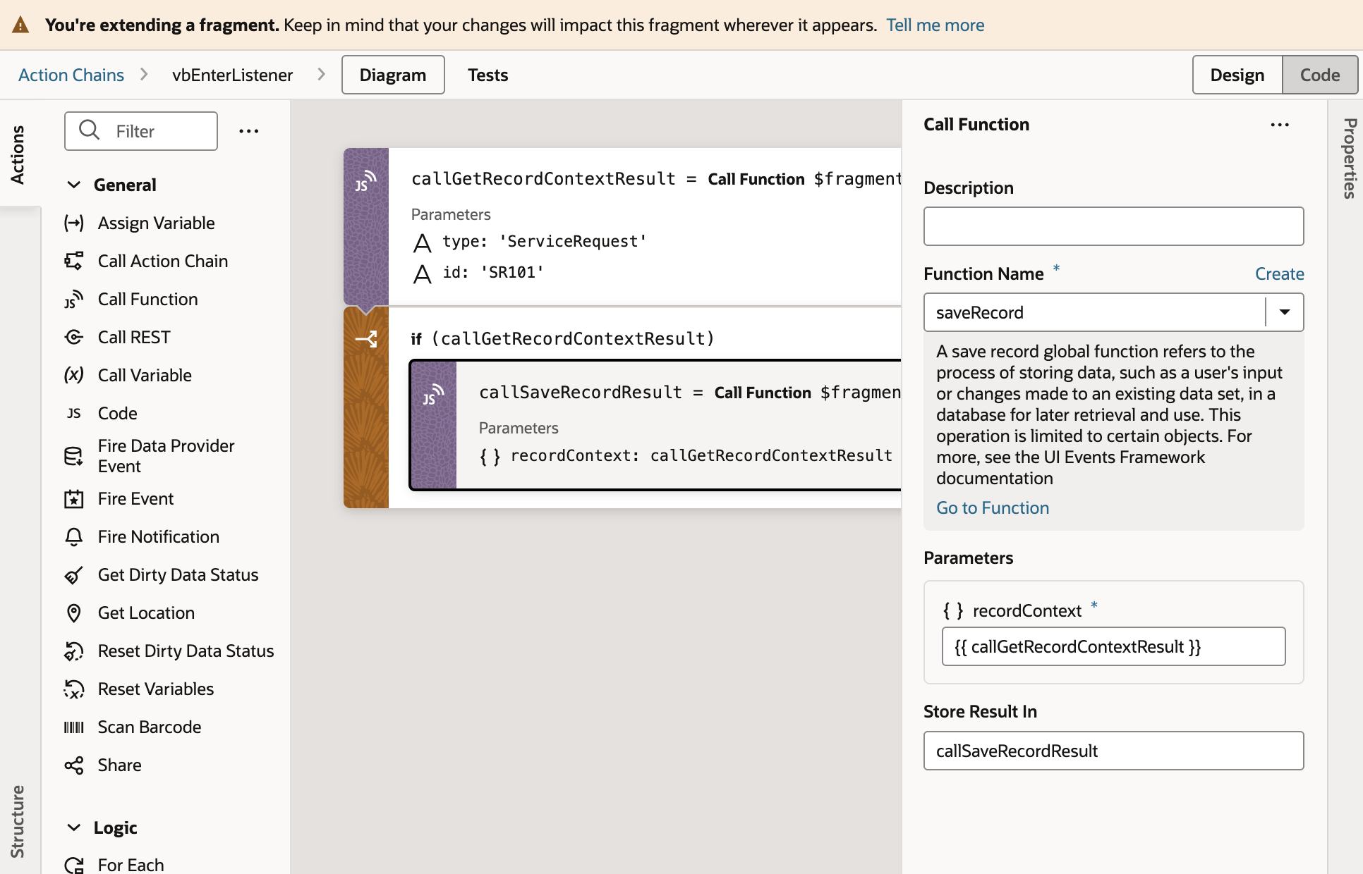 Save Global Function Action with RecordContext