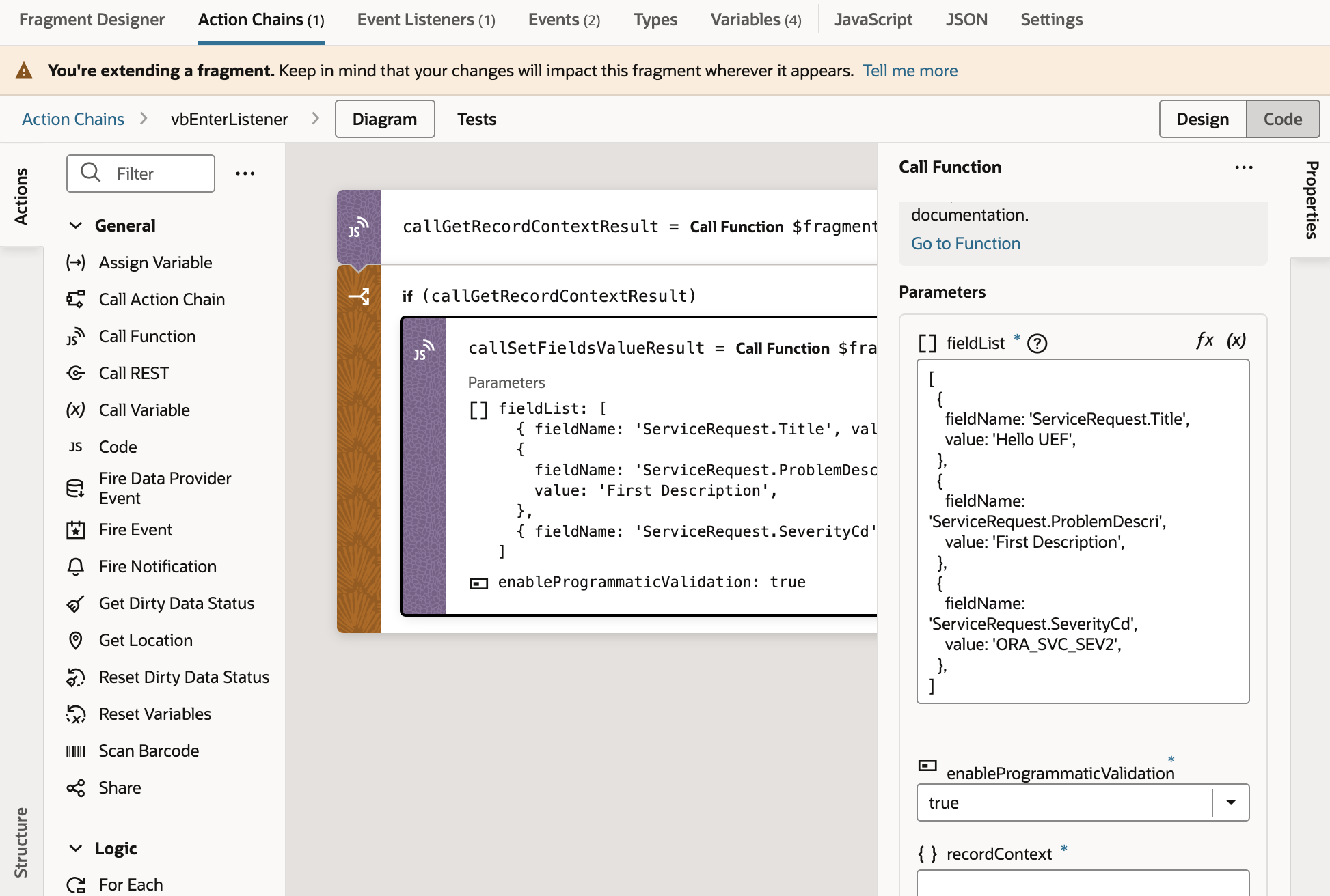 Set fields with Given RecordContext