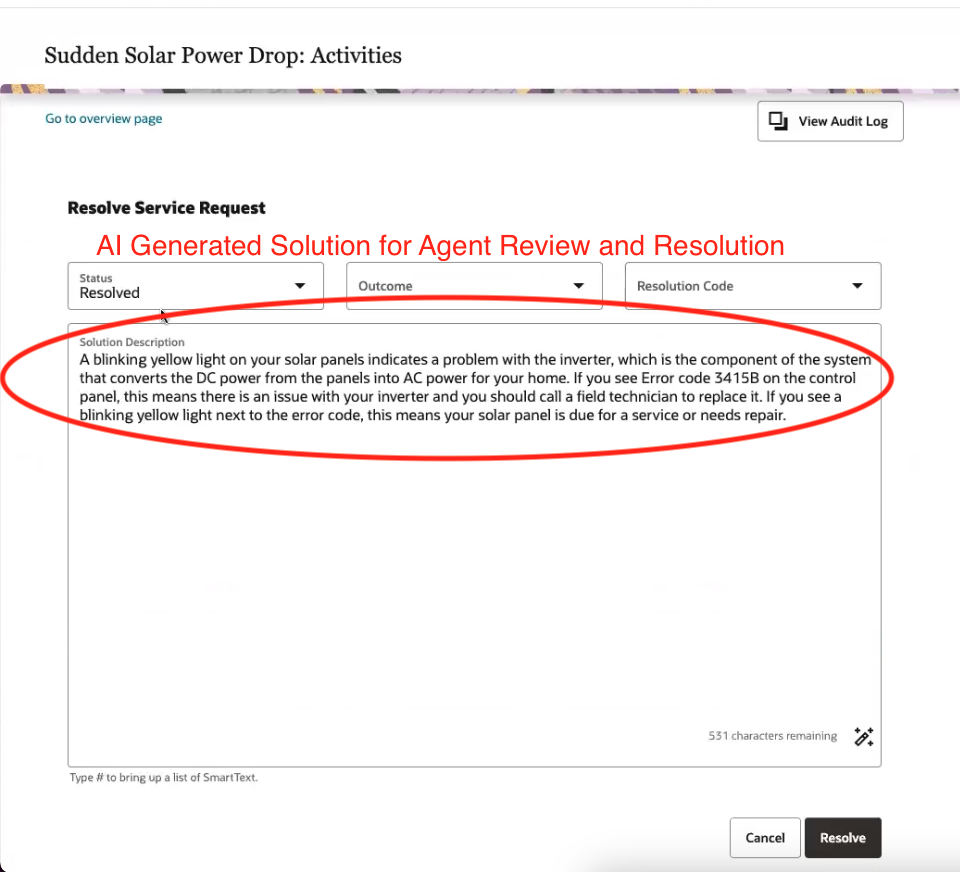 Image showing solution generated by AI Resolution Agent