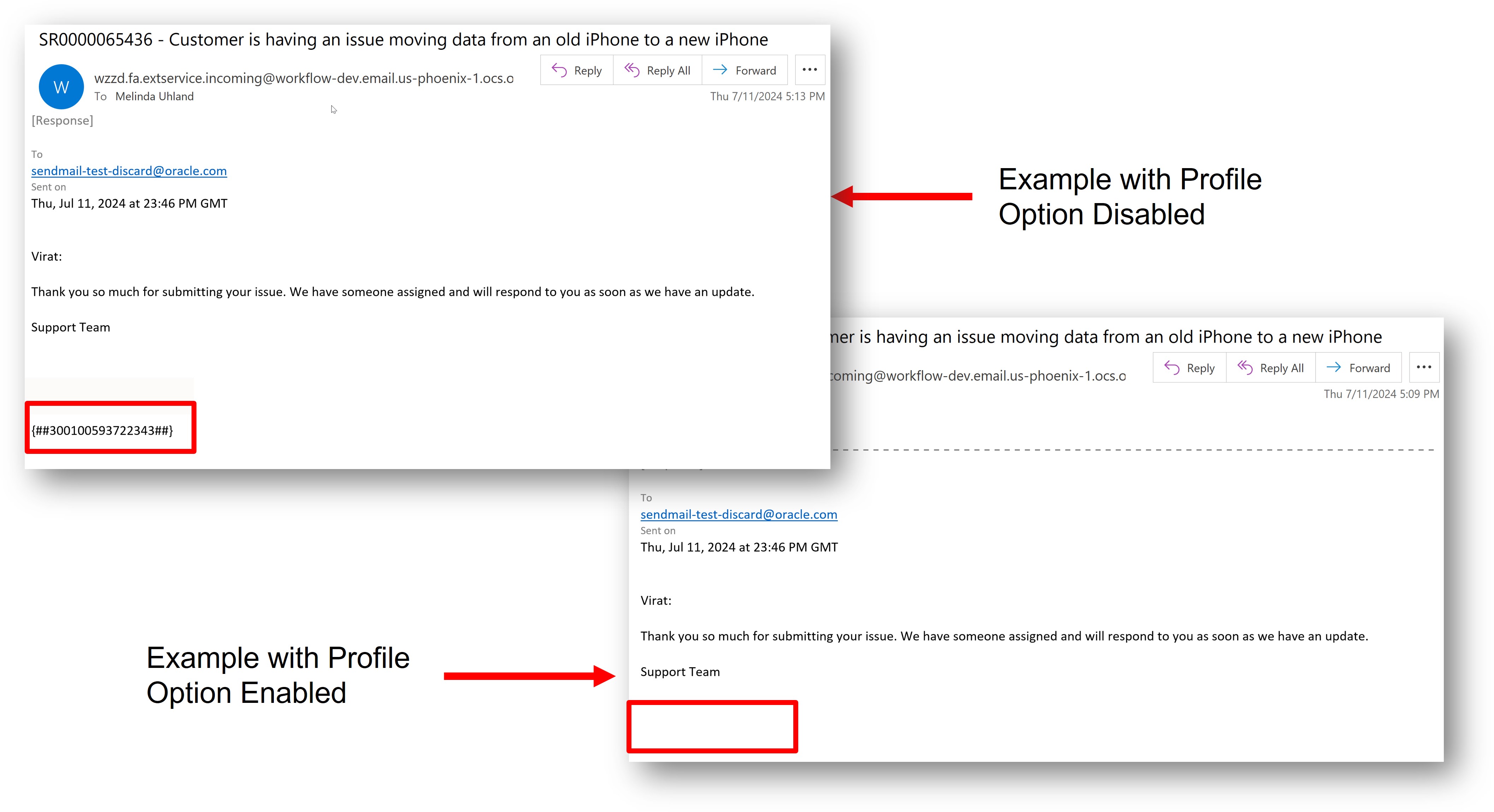 Example messages with and without message identifiers