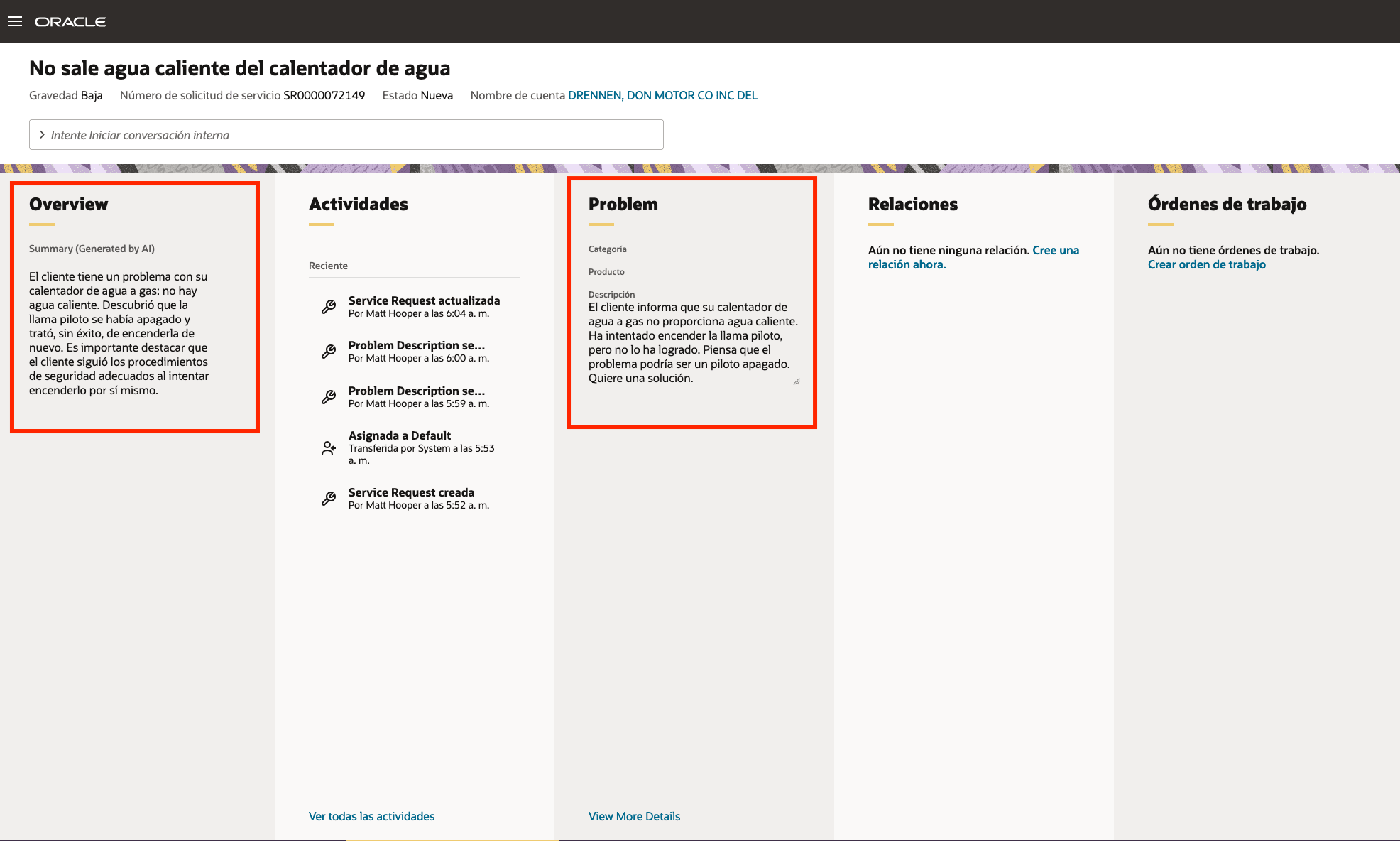 SR summaries displayed in Spanish