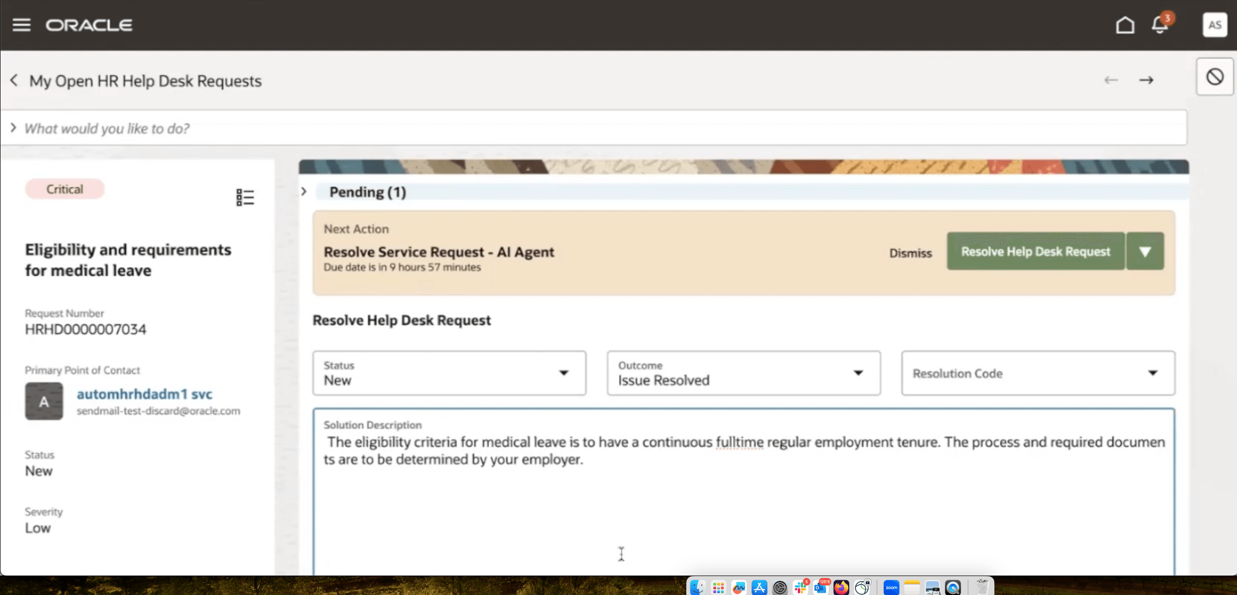 Suggested Action from AI Resolution Agent