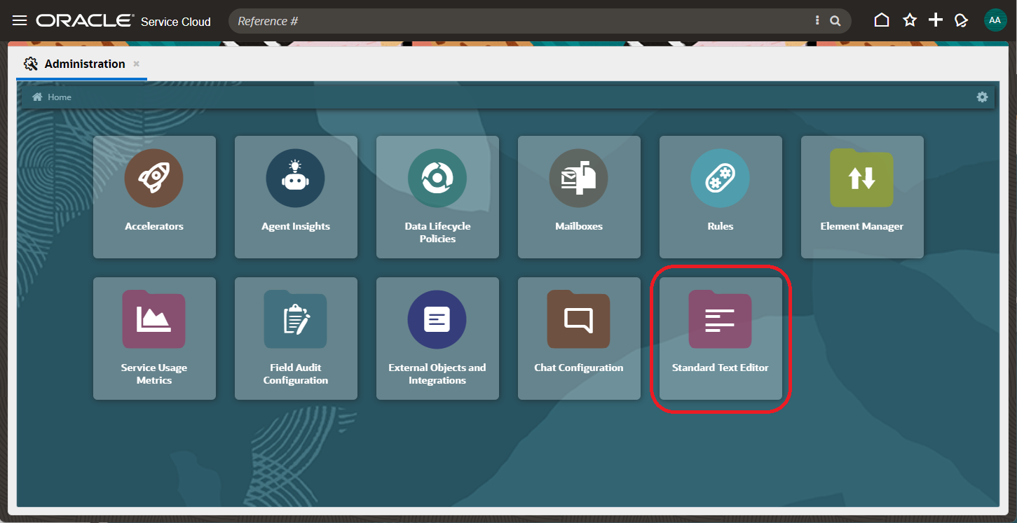 Standard Text Editor Admin Card in the Administration page
