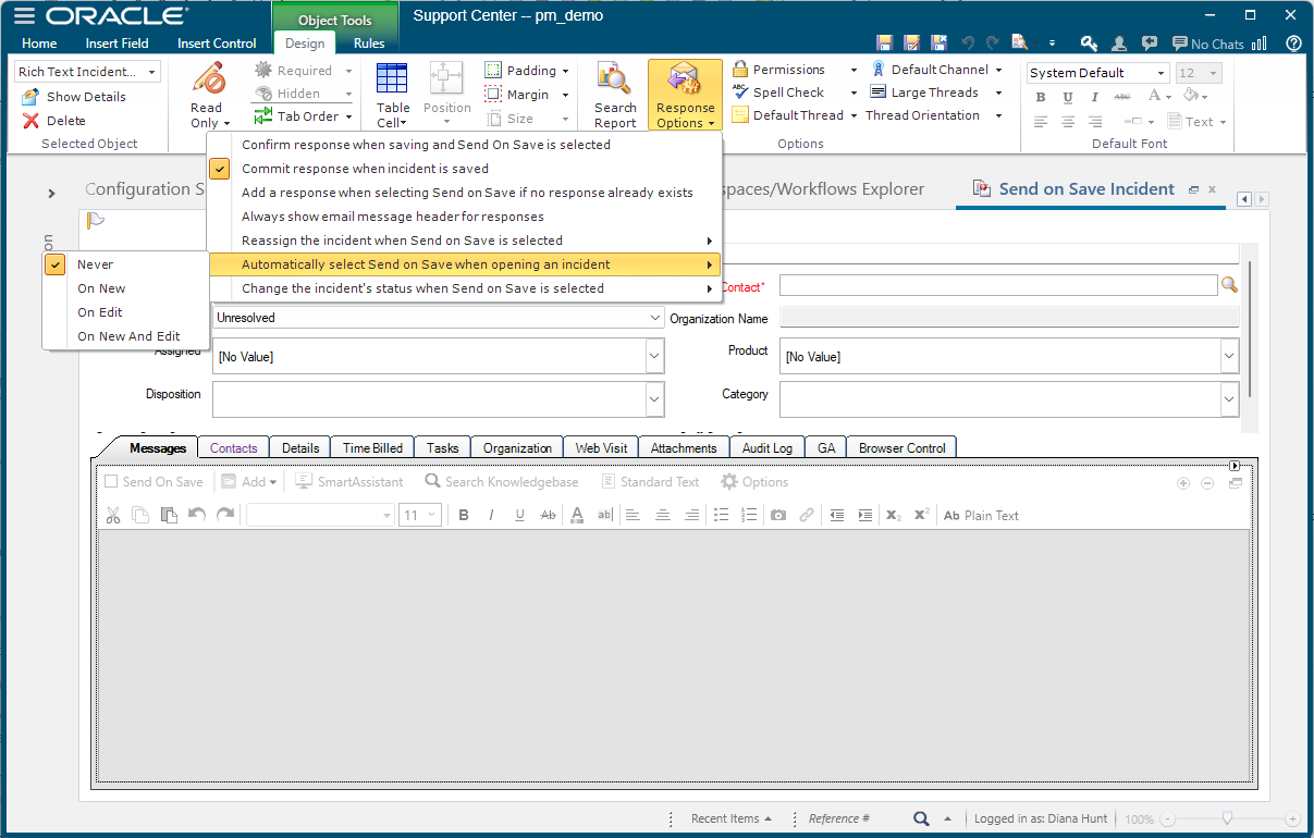 Send on Save Response Options
