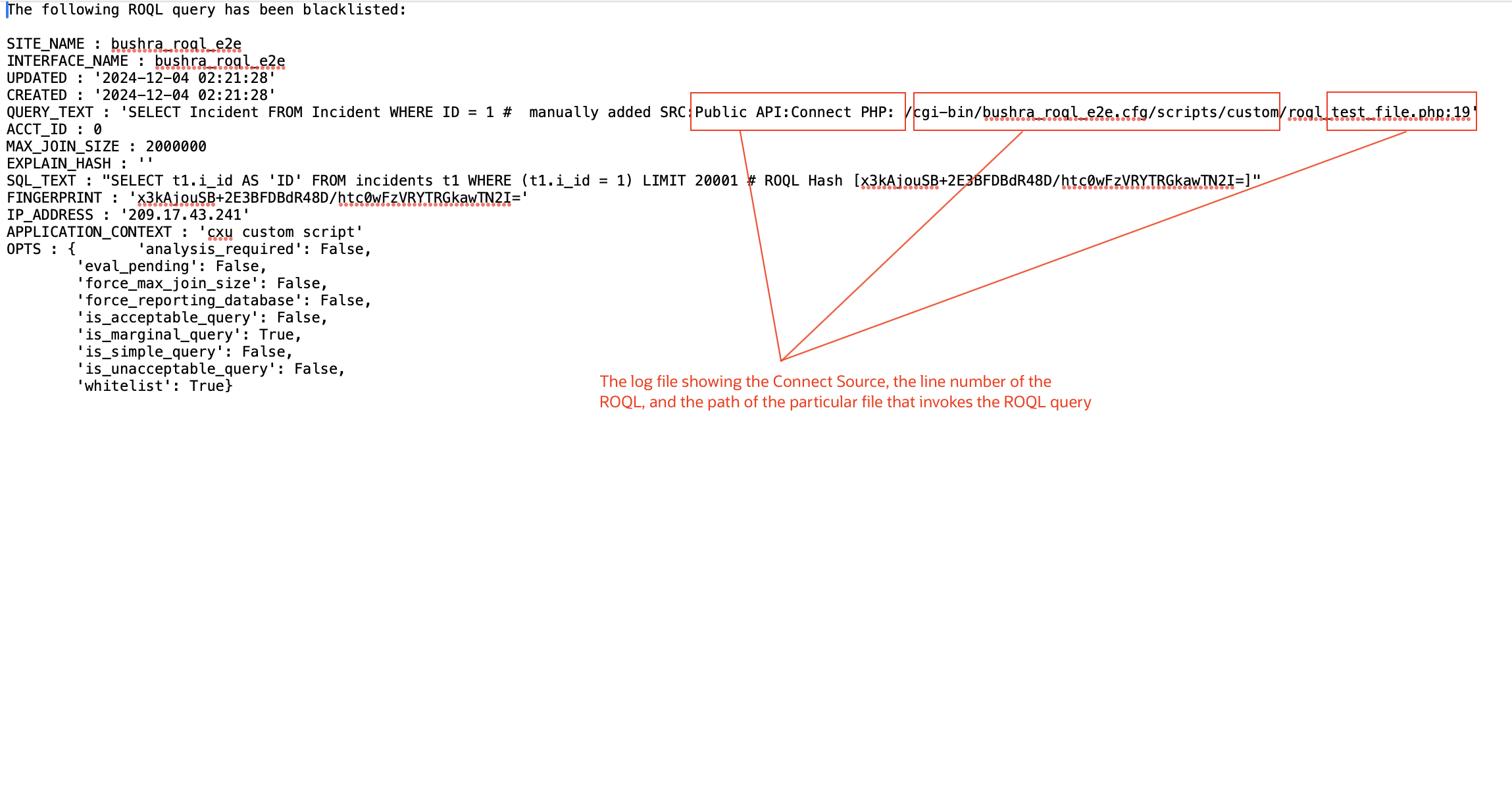 Blacklisted ROQL details
