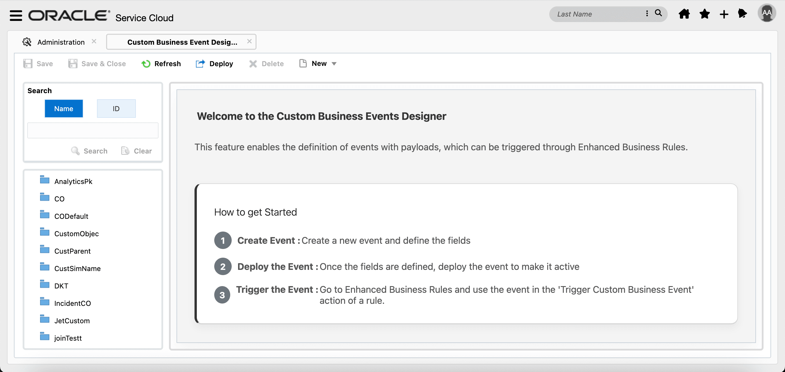 Custom Business Event landing page