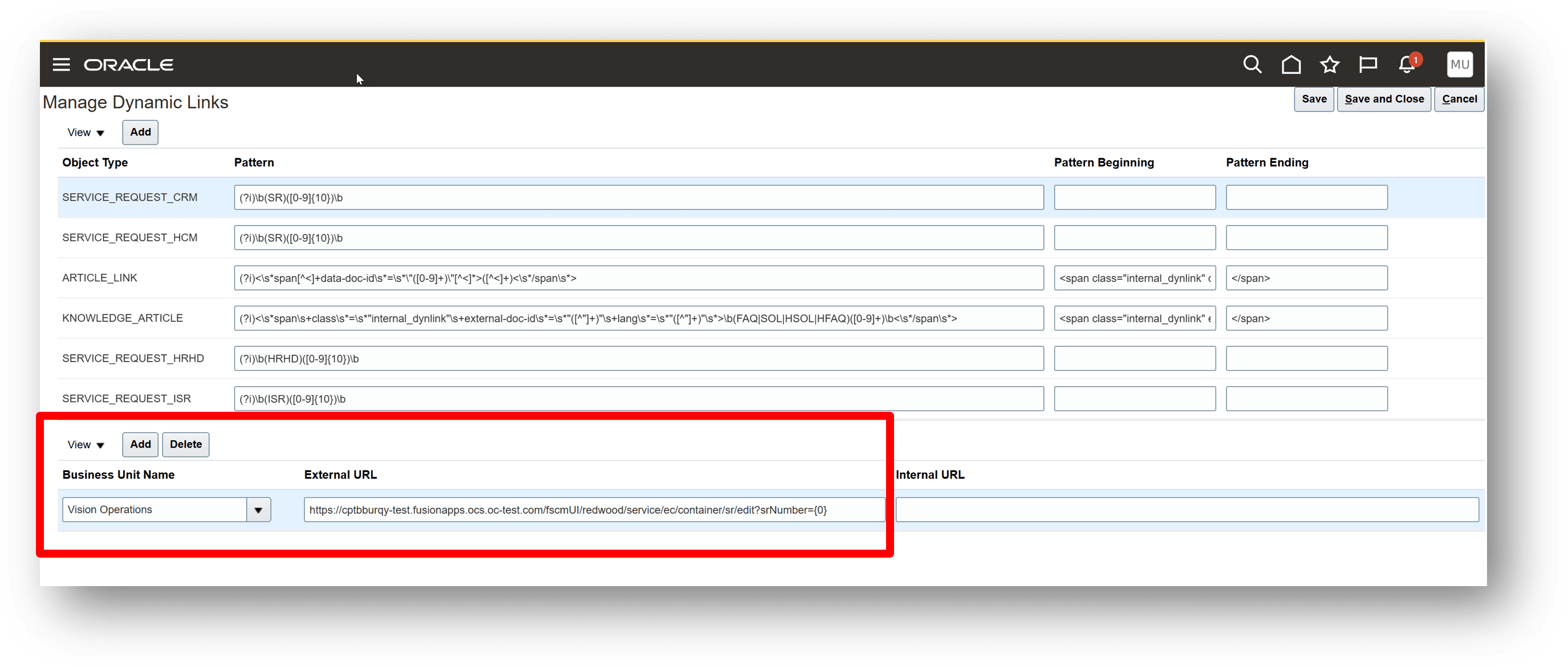 Manage Service Request Dynamic Links