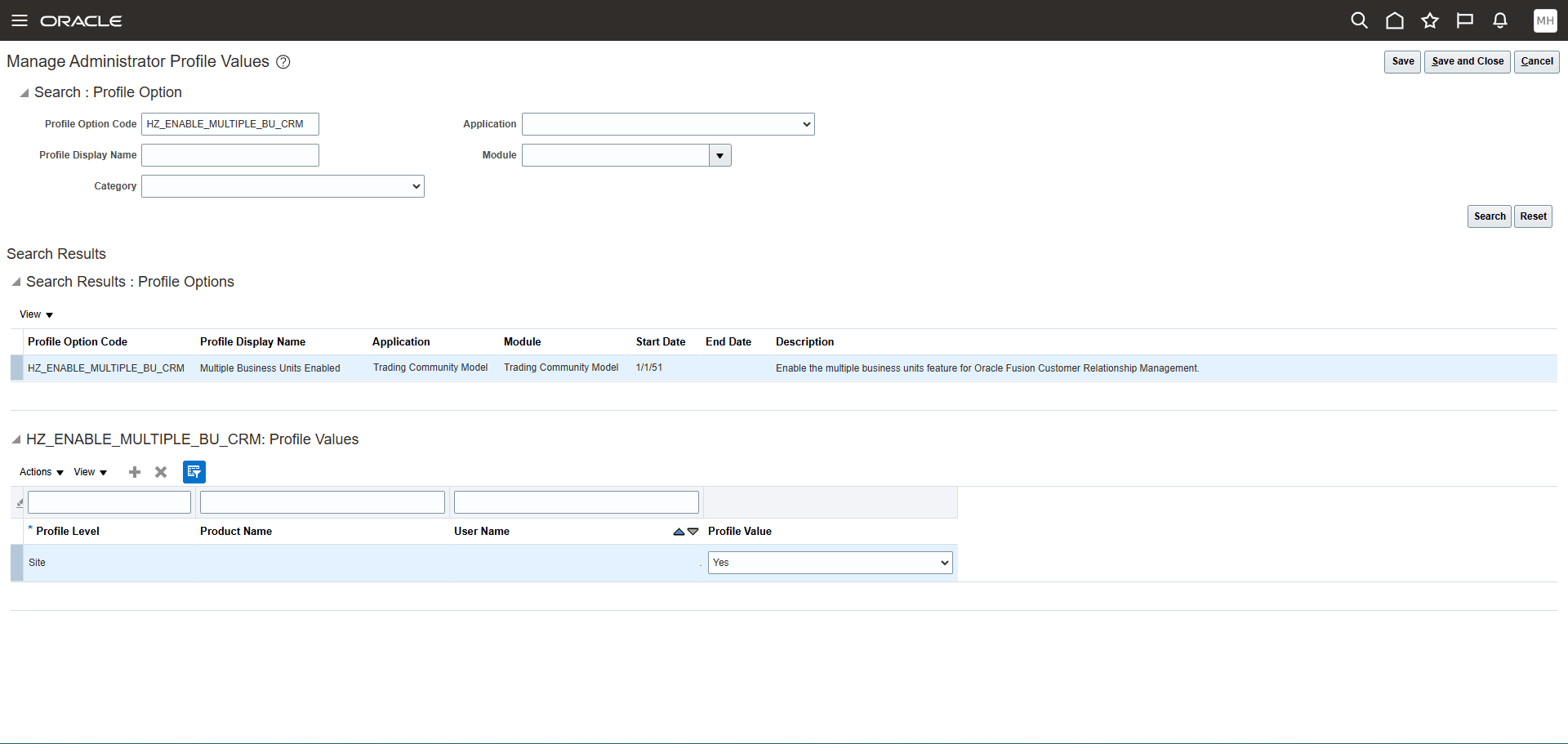Manage Profile optioon 