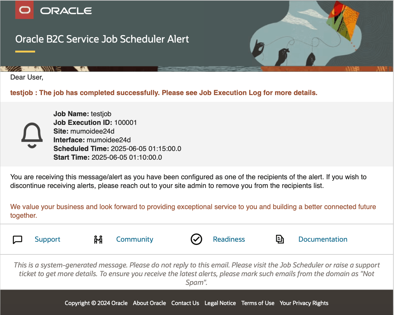 Sample email notification