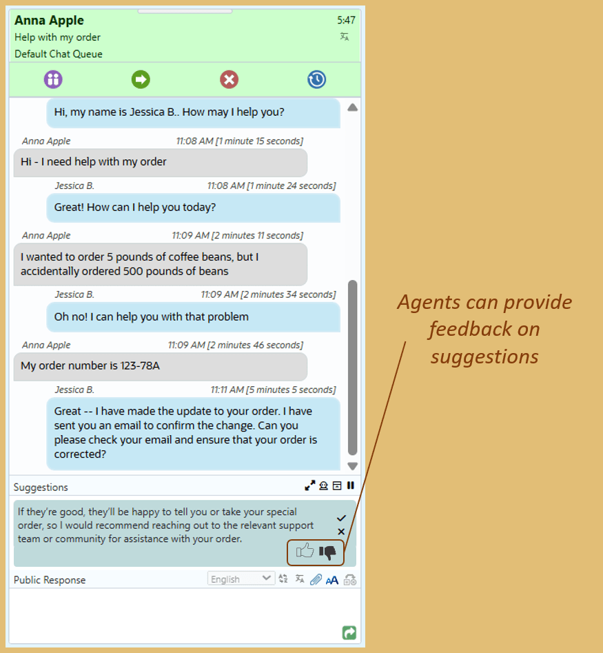 25C Feedback capability within the Suggestions panel