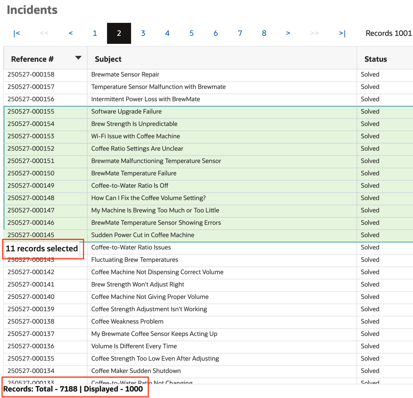 Multi select count displayed in BUI report