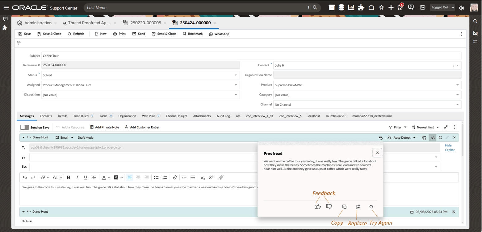 Proofread Agent for Agents Using Response Threads