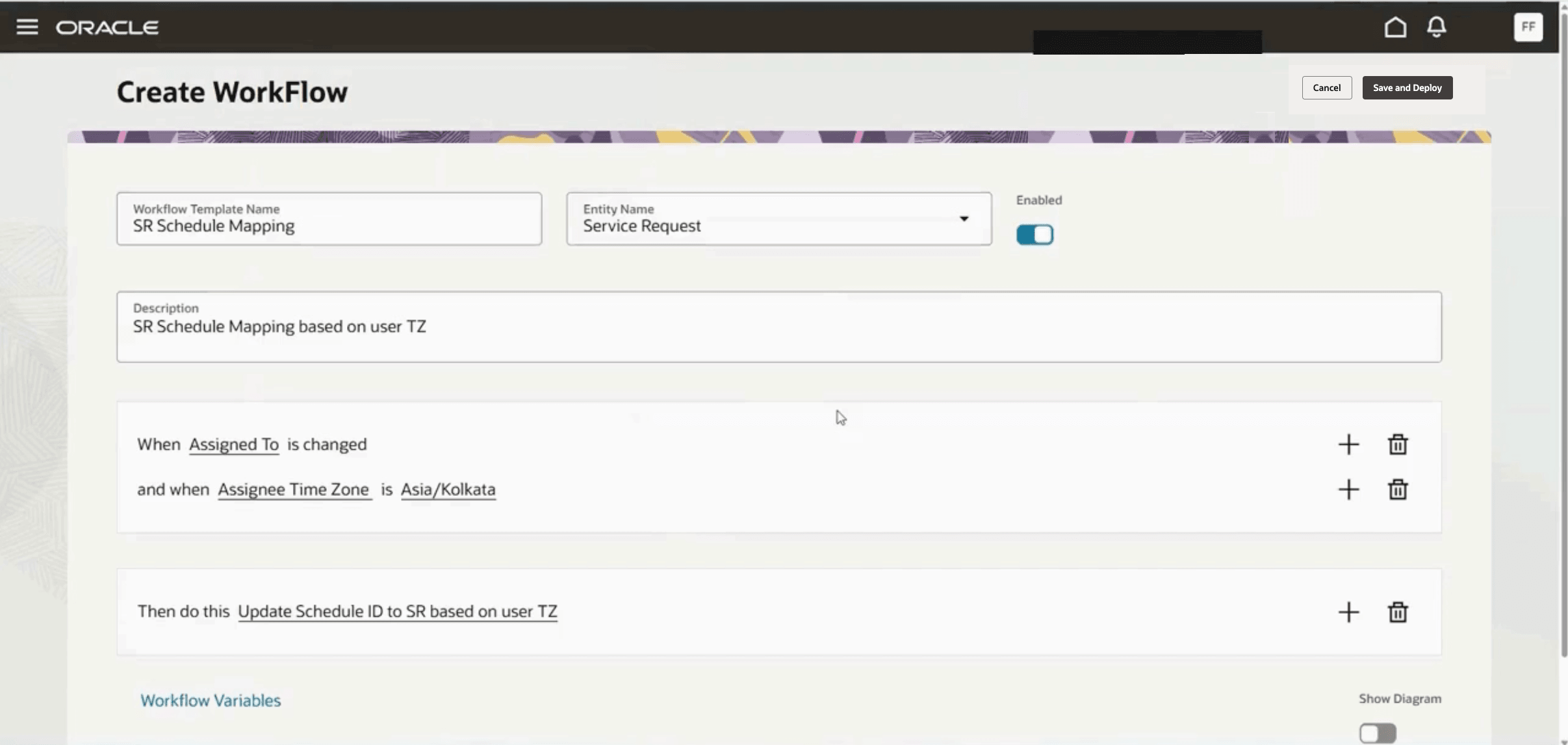 Create a workflows to attach a schedule to service request