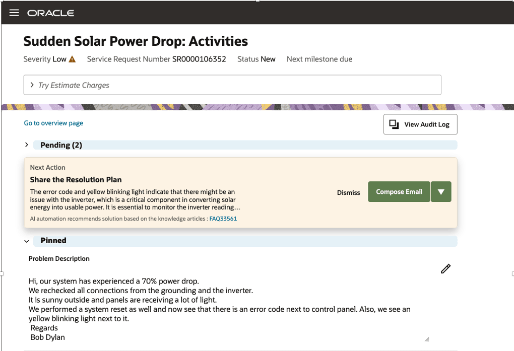 More intuitive experience for the customer service rep to share AI recommended resolution plan