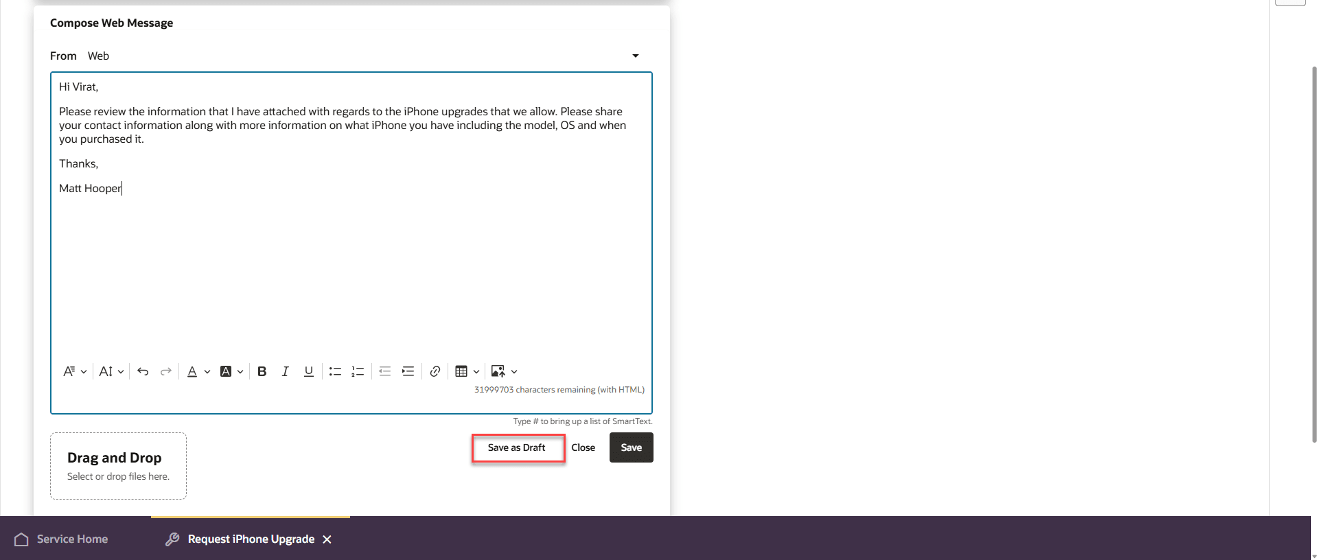 Save Web Message as Draft Message in Redwood UI