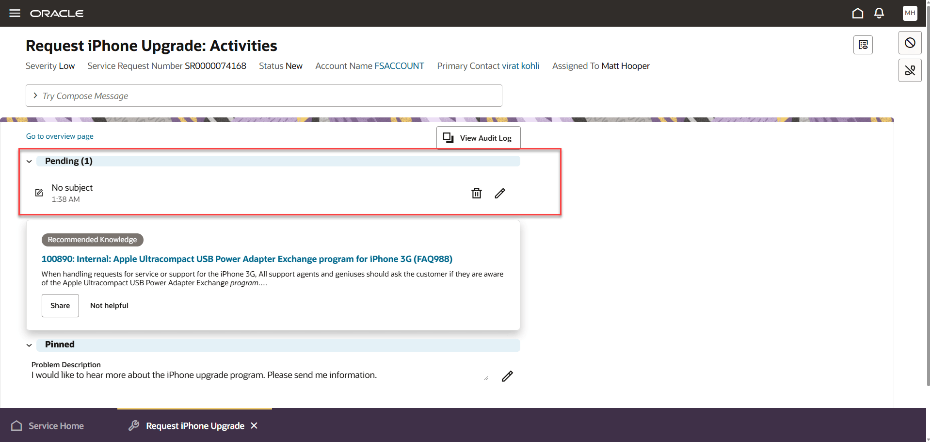 Draft Web Message Located Under Pending Section in Redwood UI