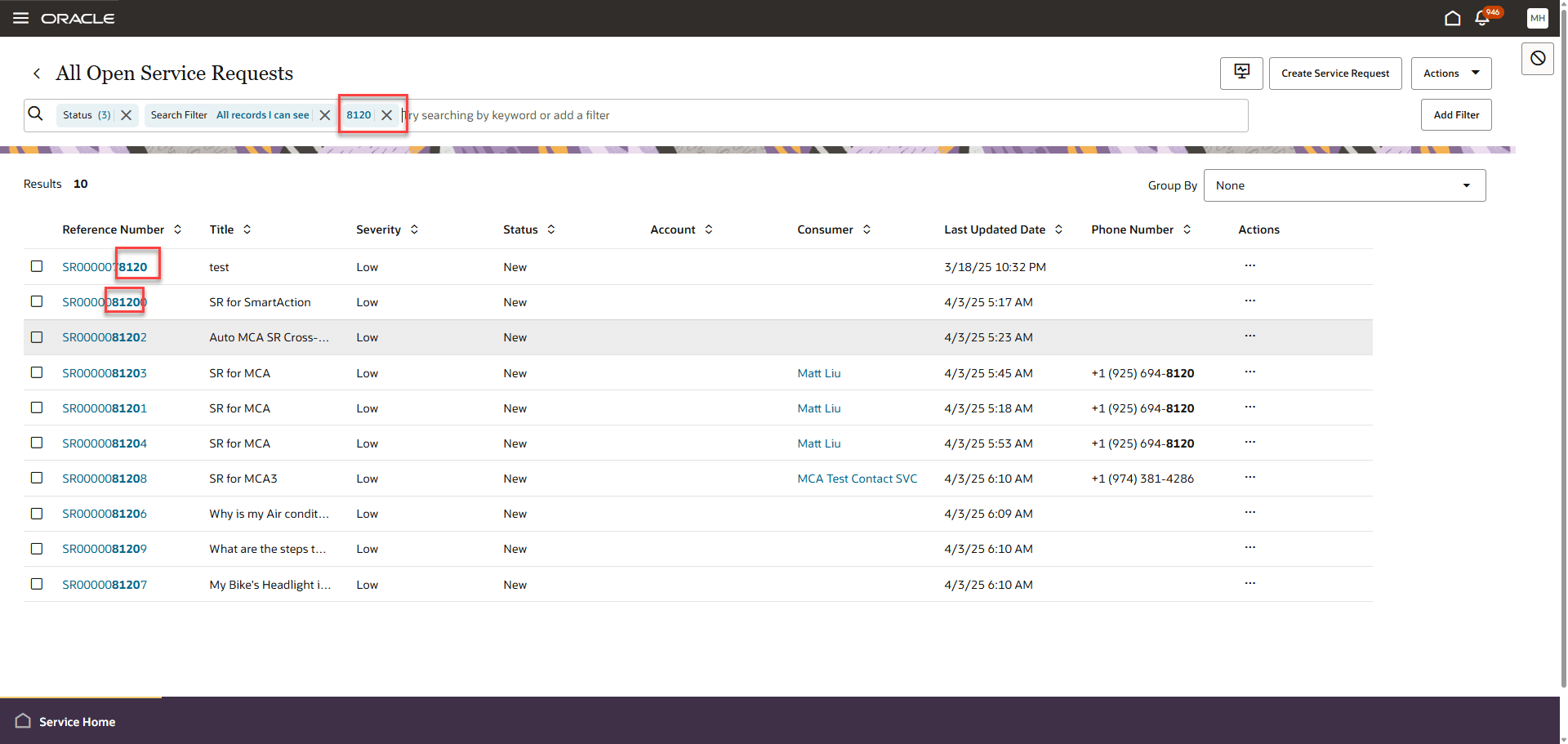 Reference Numbers Showing Matches to Partial Terms