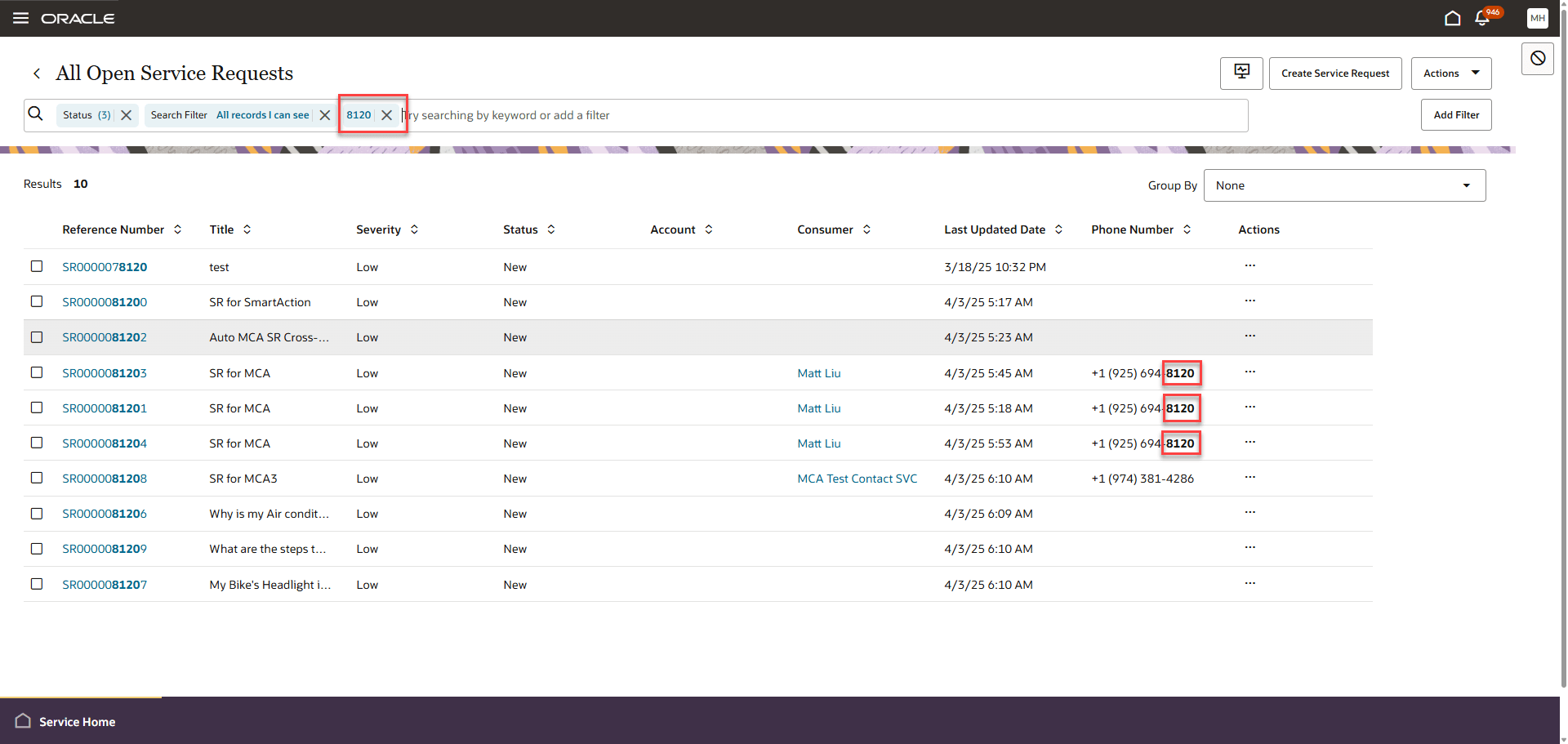 Records Showing Matches to Partial Terms