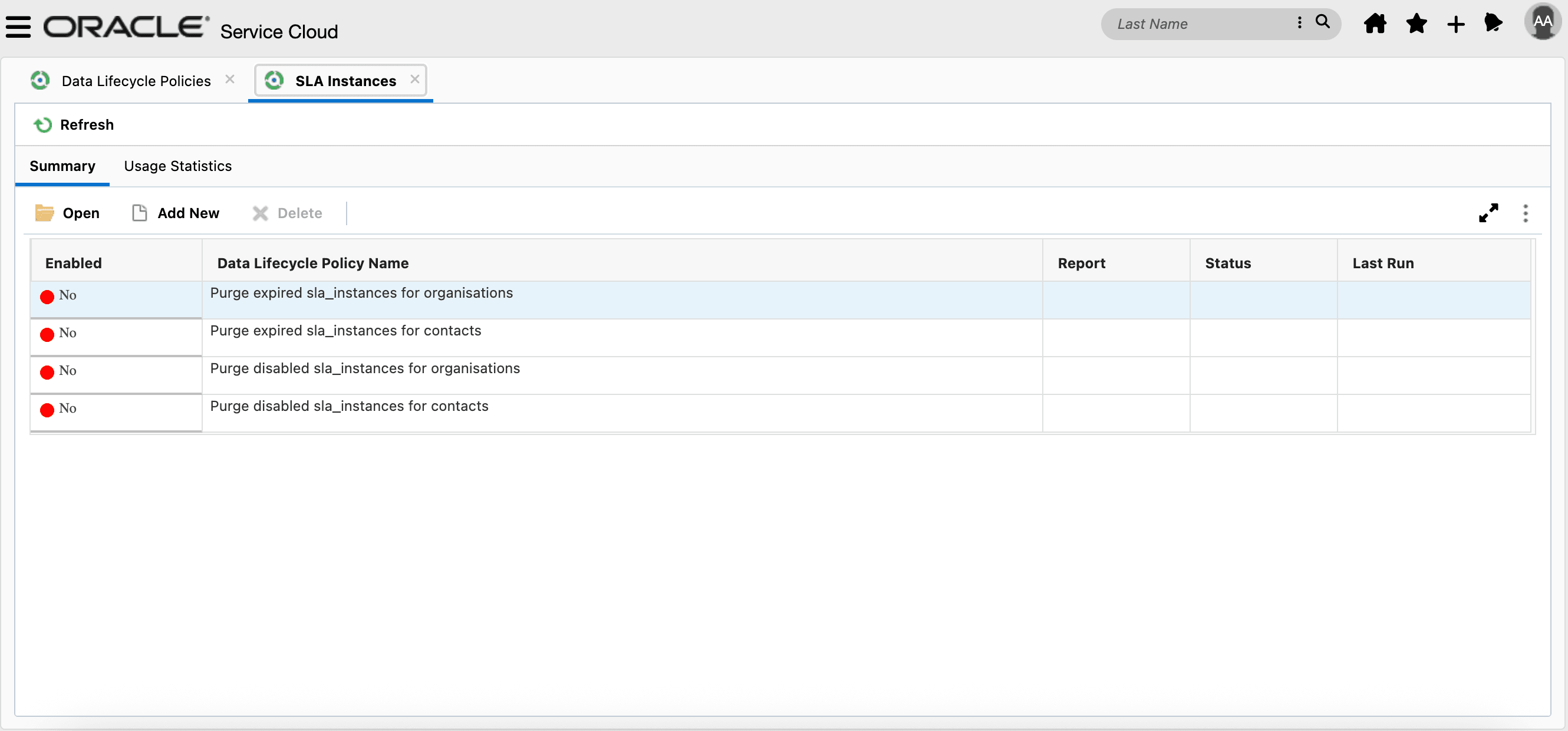 Canned purge policies for SLA Instances
