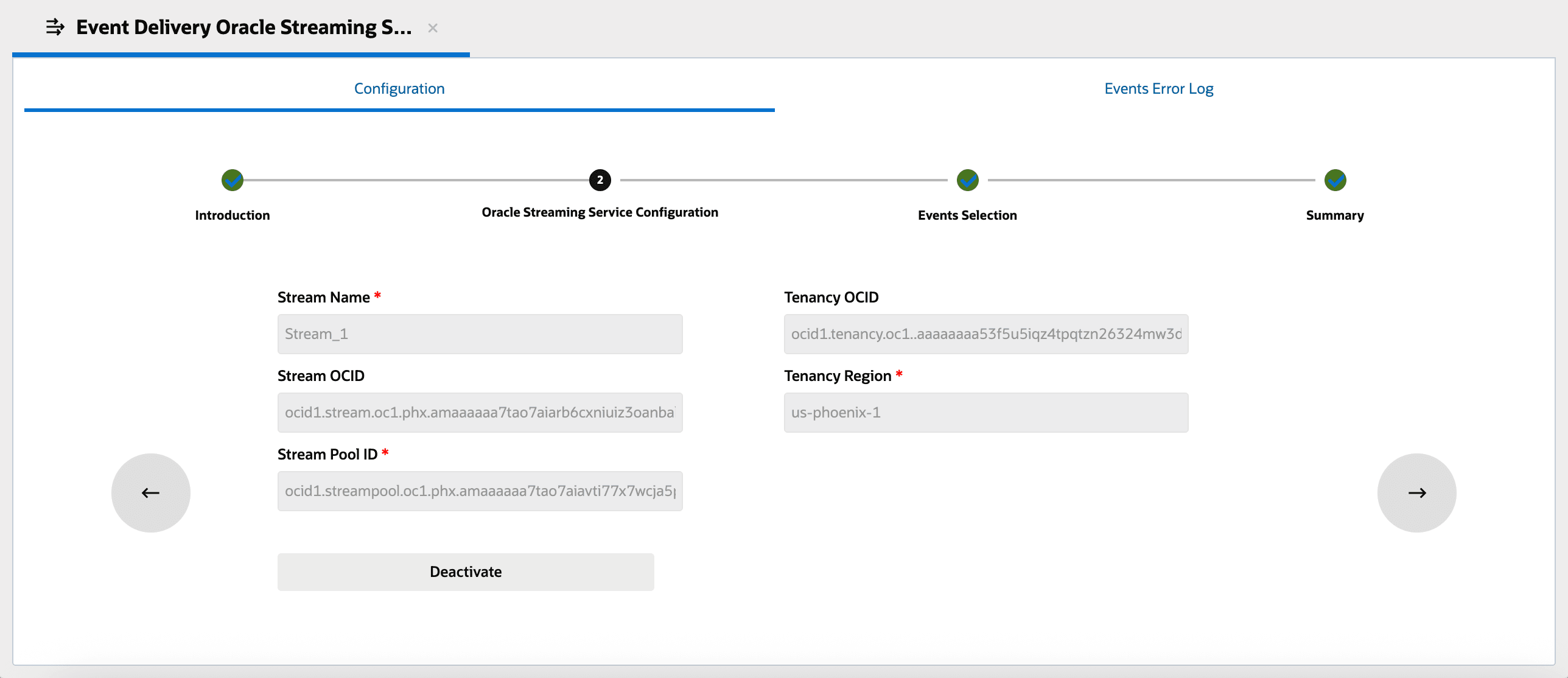 Configuration screen
