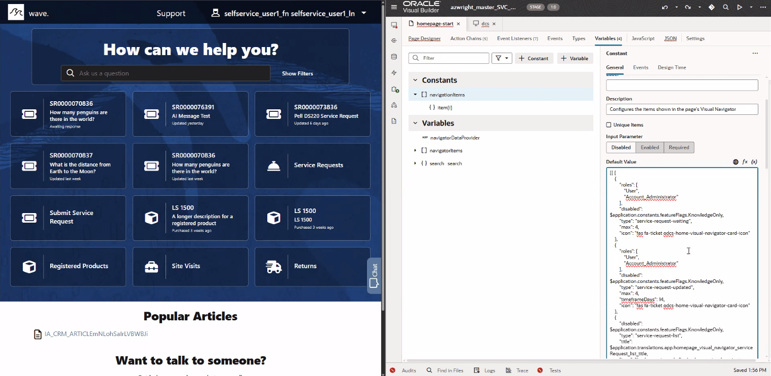 Homepage with Visual Navigator with example settings for the buttons