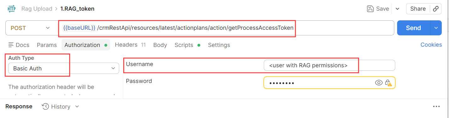 postman screenshot - getProcessAccessToken