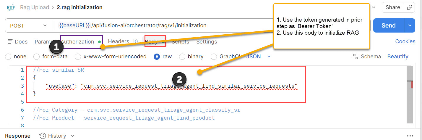 postman screenshot - RAG initialization
