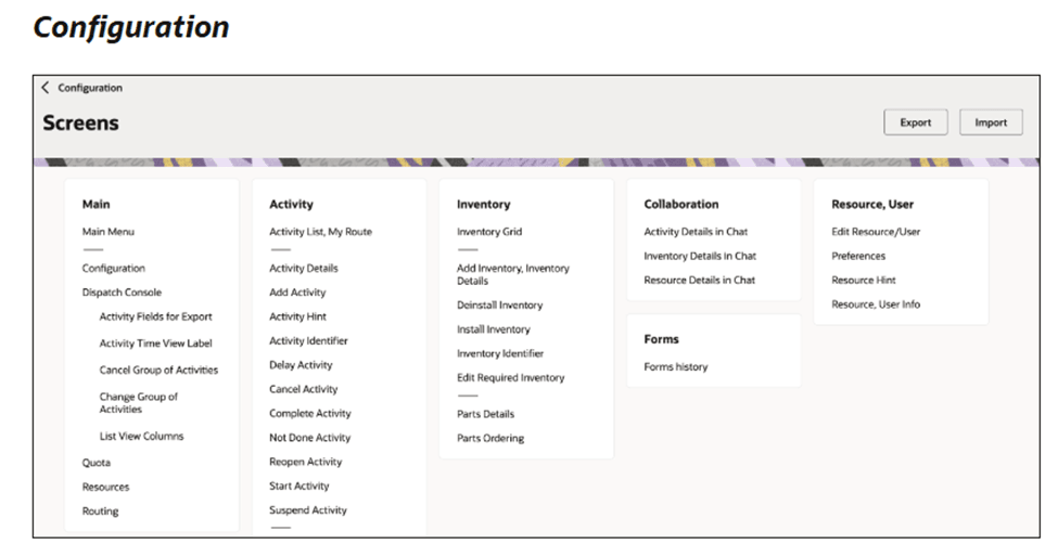 This screenshot shows the new Screens page without the User Types panel.