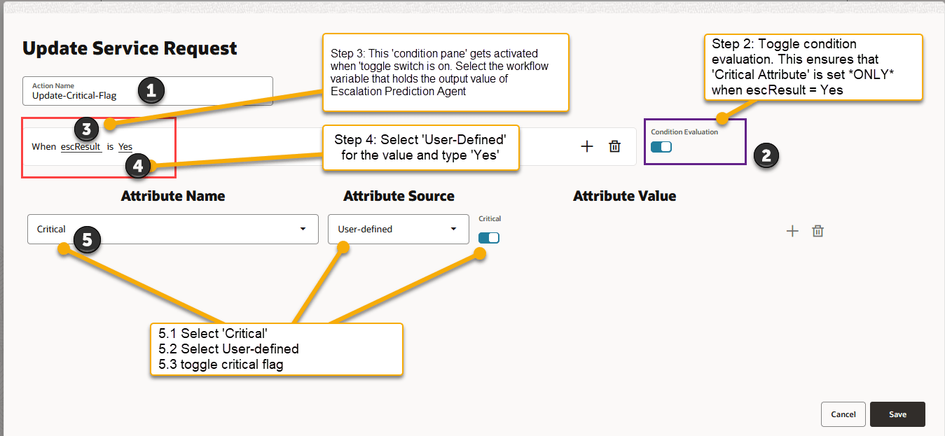 Escalation Prediction workflow - Step 7 adding a conditional action