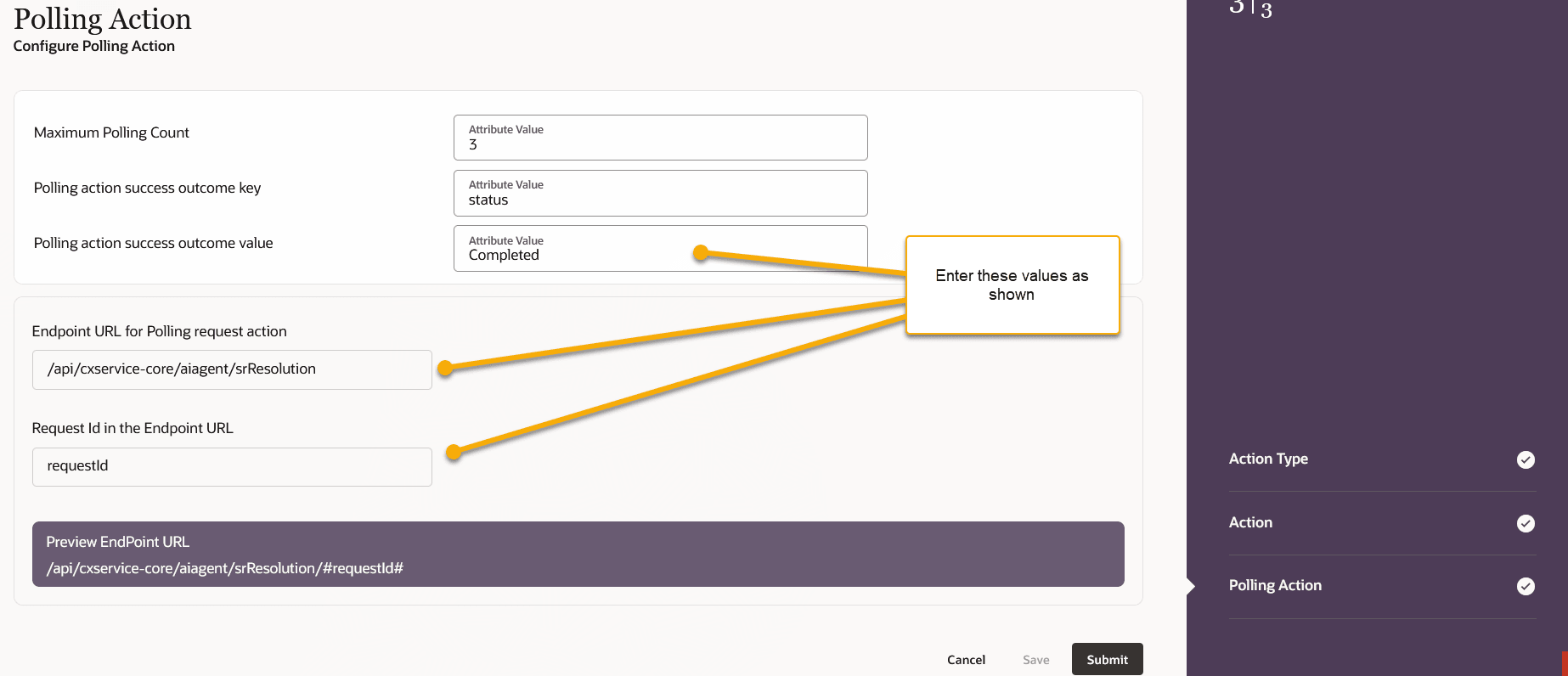 custom action for OOB Triage Agent - screen 3