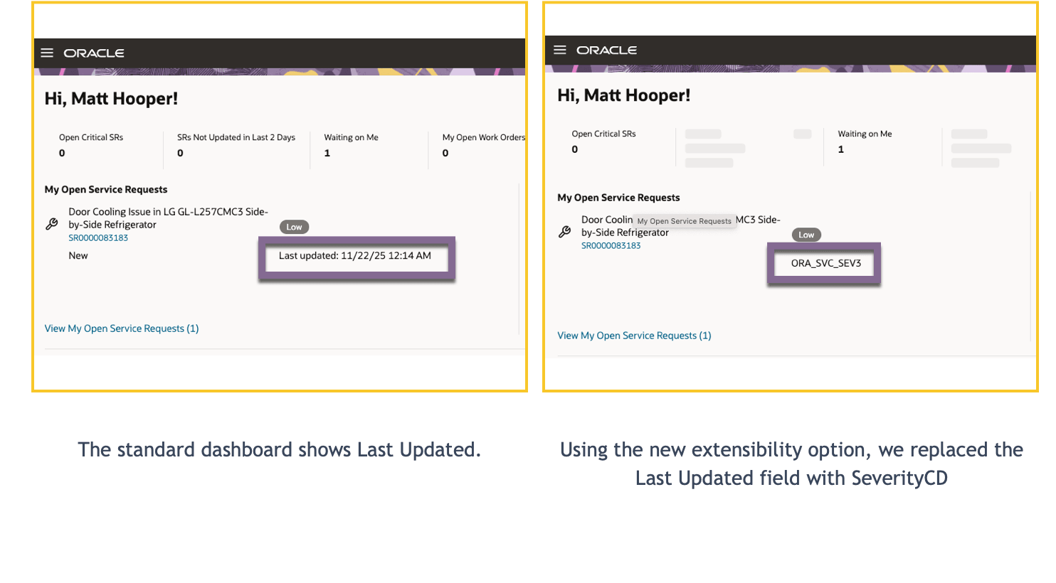 My Service Request Dashboard Changes
