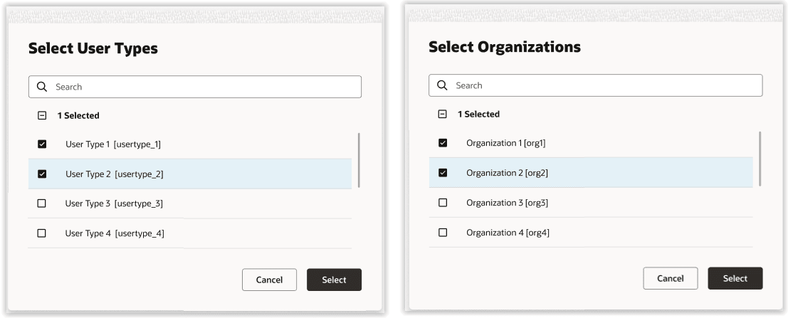 Select User and Organization