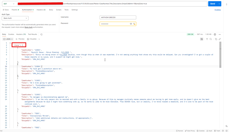 Postman output of Similar Cases